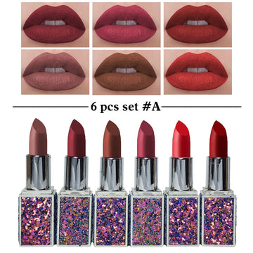 Heng Fang 6pcs Glitter Matte Finish Casing Matte Lipstick Set