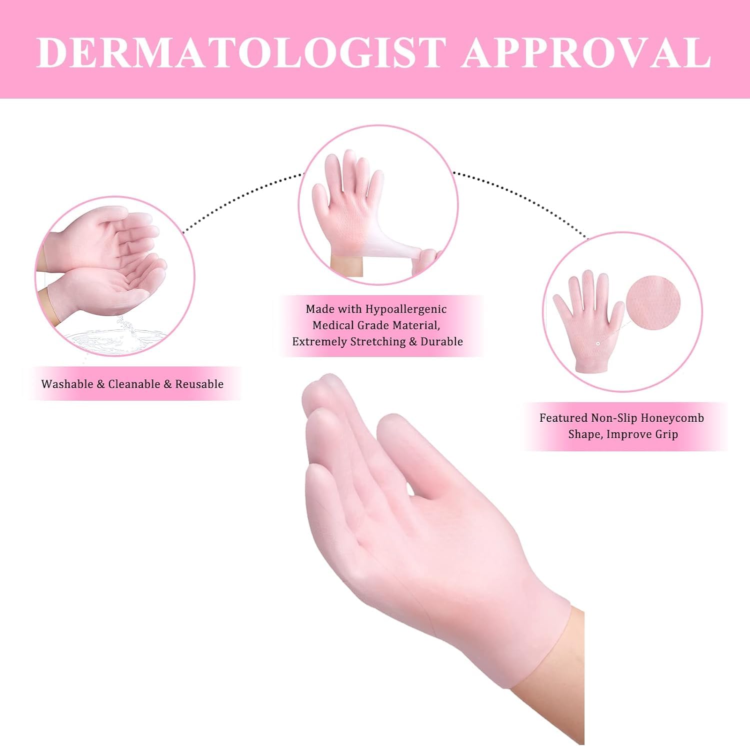 Moisturizing Soft Silicone Gel Spa Hydrating Gloves Repairing Dry Cracked, Aging Hands, Eczema, and Softening Rough Skin, Calluses, One Size Fits Most (Pair)